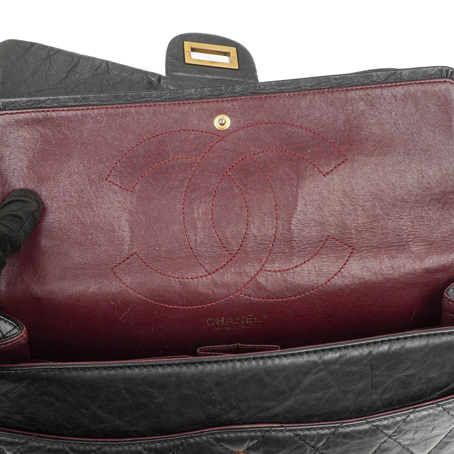 Chanel 2.55 Reissue Schwarz Gealtertes Kalbsleder Große Double Flap Tasche
