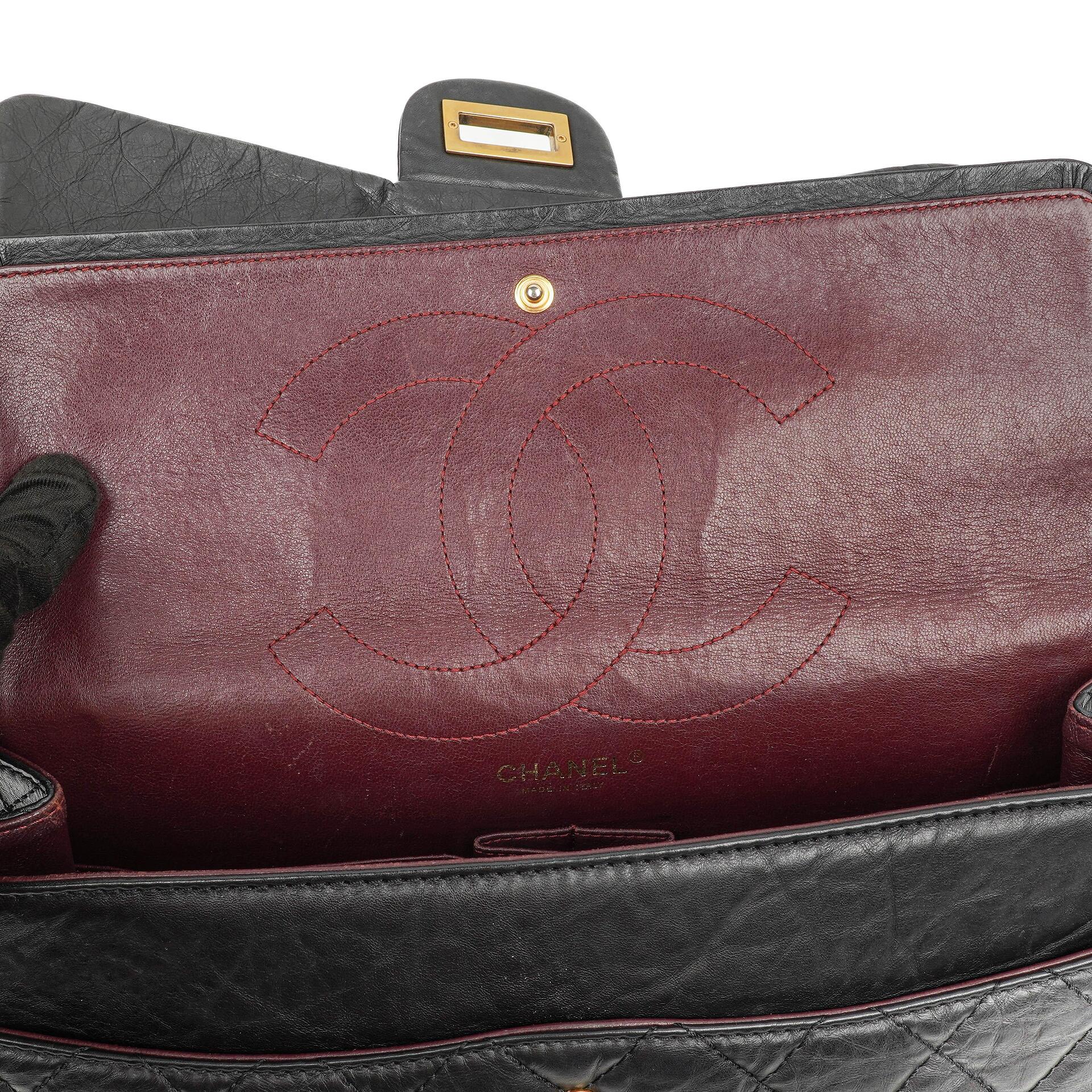 Chanel 2.55 Reissue Schwarz Gealtertes Kalbsleder Große Double Flap Tasche