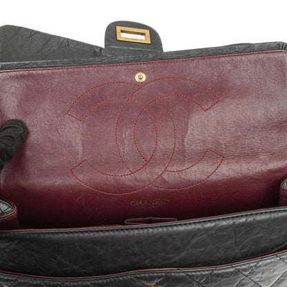 Chanel 2.55 Reissue Schwarz Gealtertes Kalbsleder Große Double Flap Tasche