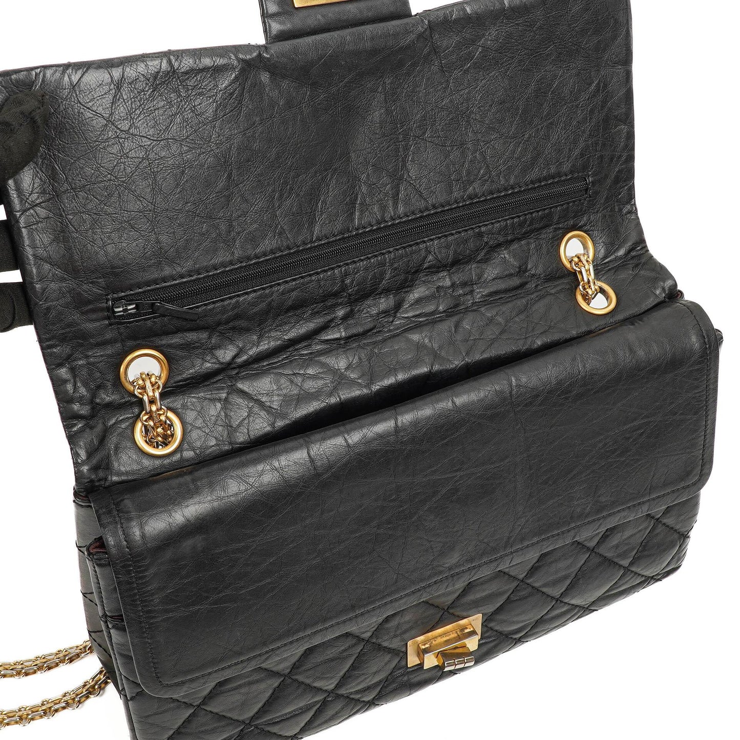 Chanel 2.55 Reissue Schwarz Gealtertes Kalbsleder Große Double Flap Tasche