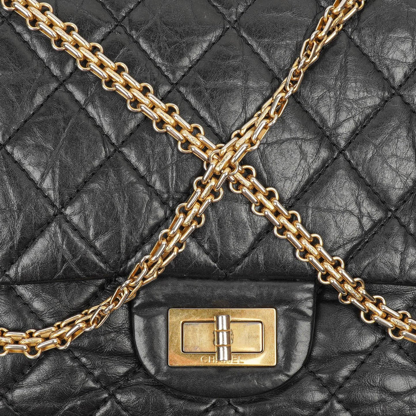 Chanel 2.55 Reissue Schwarz Gealtertes Kalbsleder Große Double Flap Tasche
