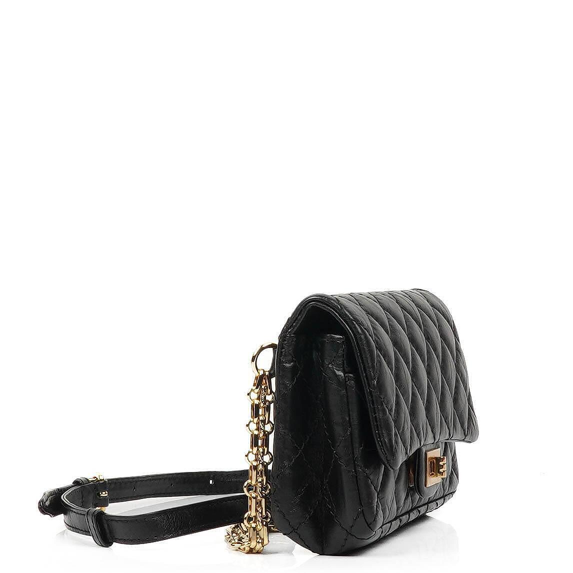 Chanel 2.55 Reissue Flap Belt Bag aus schwarzem gestepptem gealtertem Kalbsleder