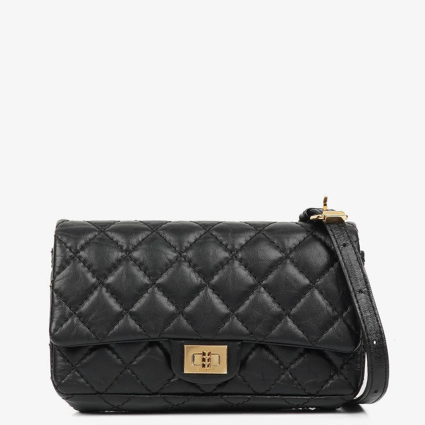 Chanel 2.55 Reissue Flap Belt Bag aus schwarzem gestepptem gealtertem Kalbsleder