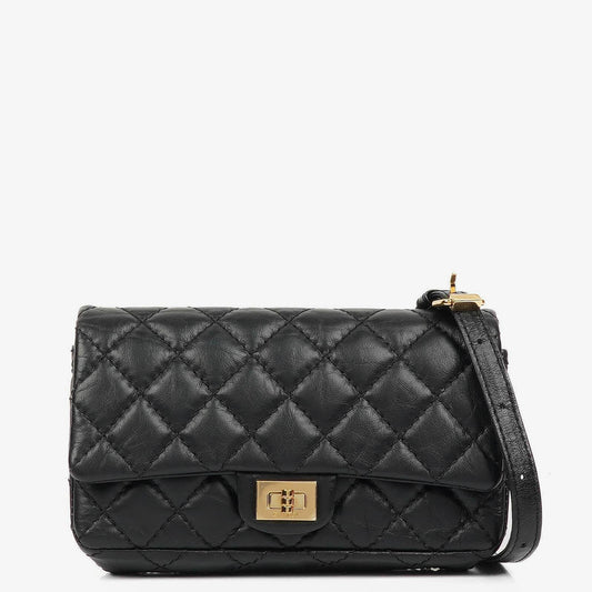 Chanel 2.55 Reissue Flap Belt Bag aus schwarzem gestepptem gealtertem Kalbsleder