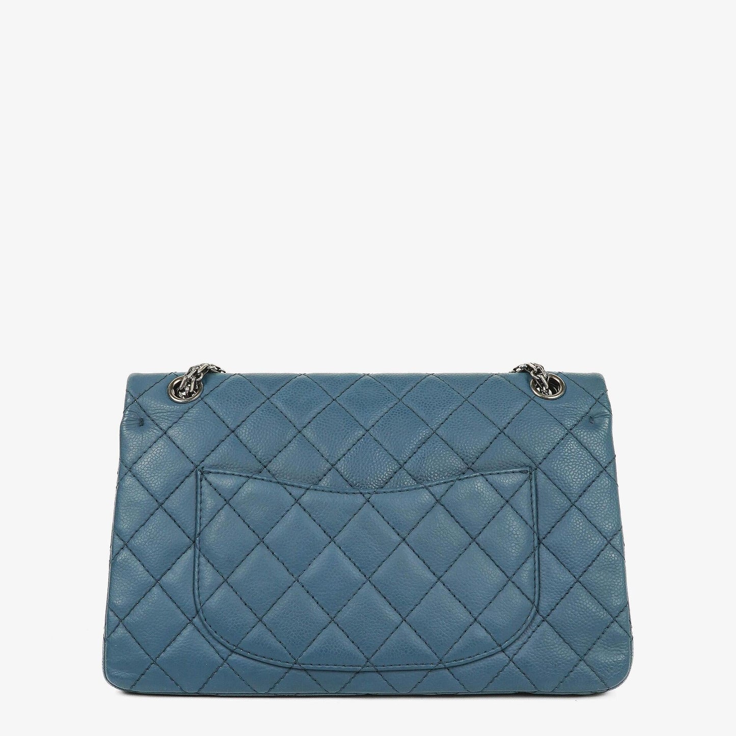 Chanel 2.55 Reissue Double Flap Tasche aus blauem gestepptem Caviar-Leder mit Ruthenium-Beschlägen