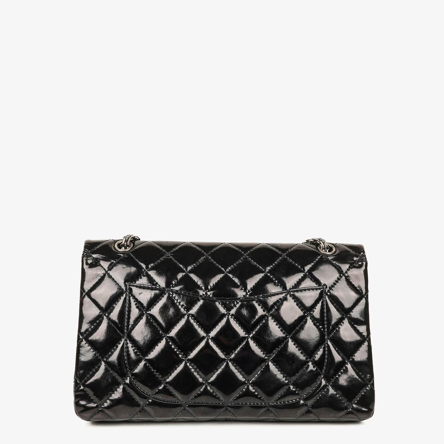 Chanel 2.55 Reissue 227 Double Flap Tasche aus Lackleder mit Ruthenium-Beschlägen