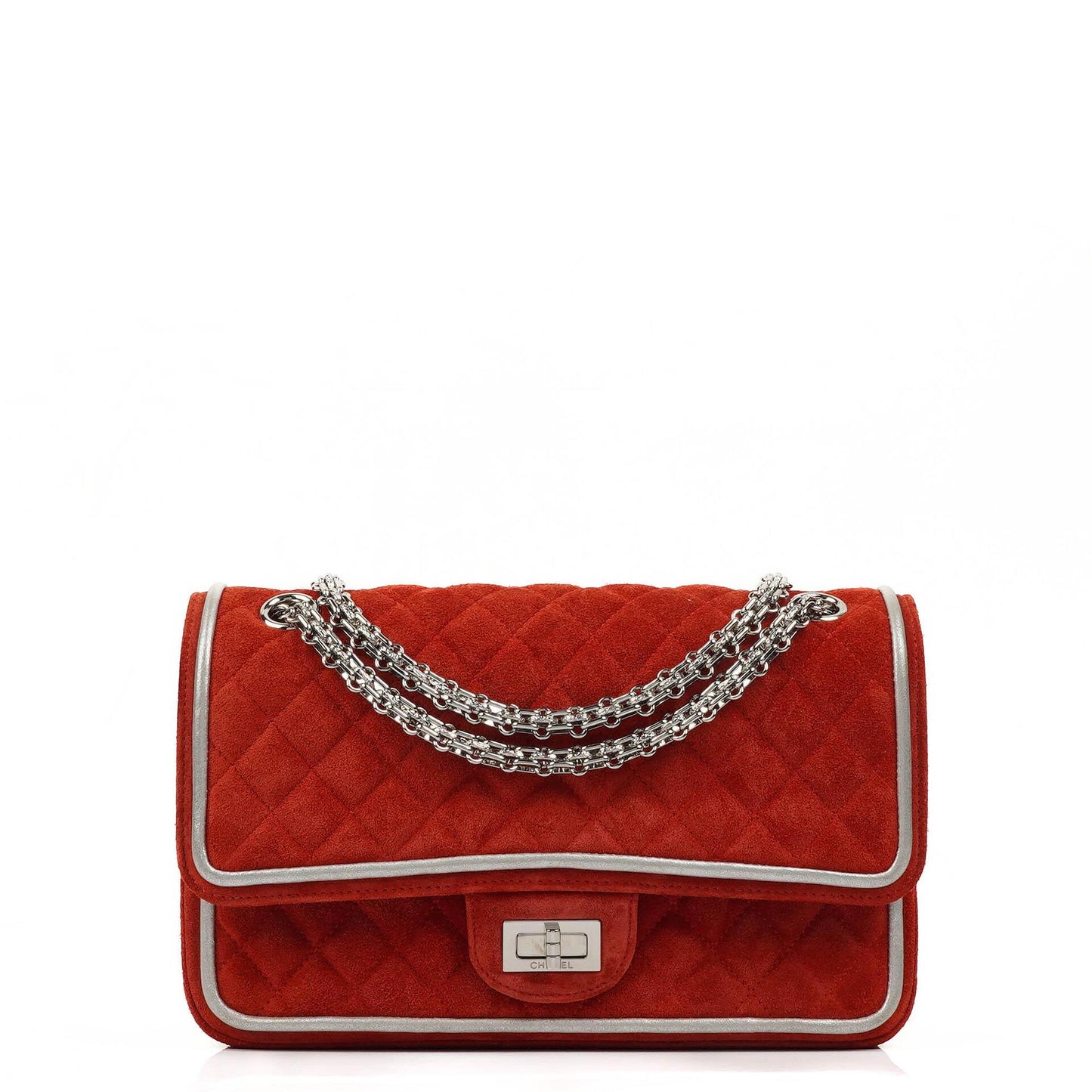 Chanel 2.55 Reissue Medium Double Flap Tasche aus rotem Wildleder und silbernem Leder