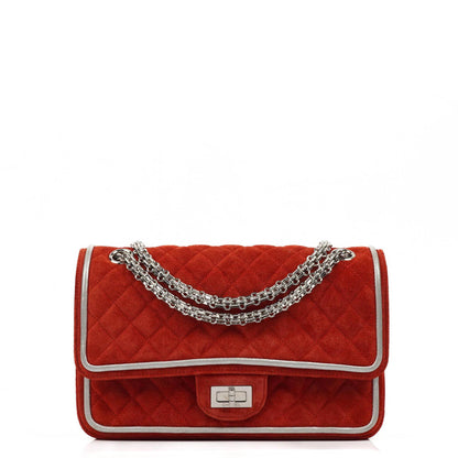 Chanel 2.55 Reissue Medium Double Flap Tasche aus rotem Wildleder und silbernem Leder