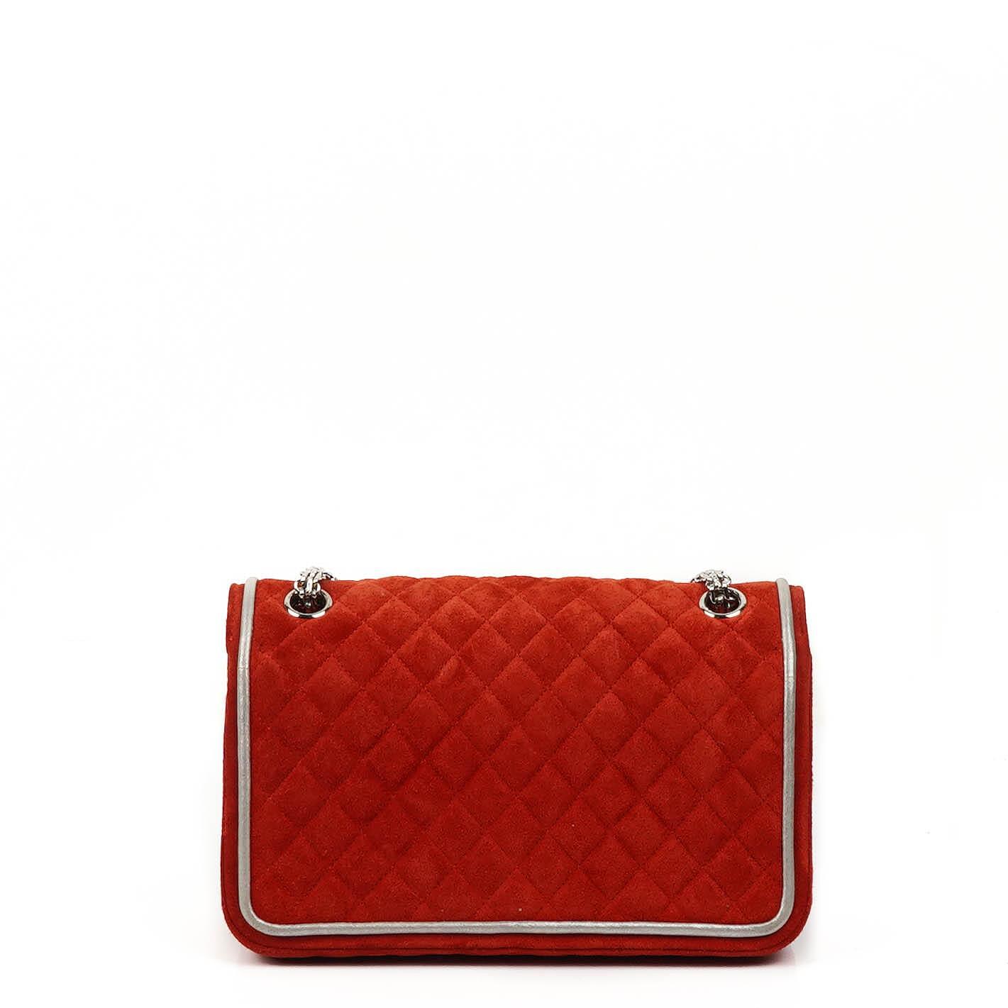 Chanel 2.55 Reissue Medium Double Flap Tasche aus rotem Wildleder und silbernem Leder