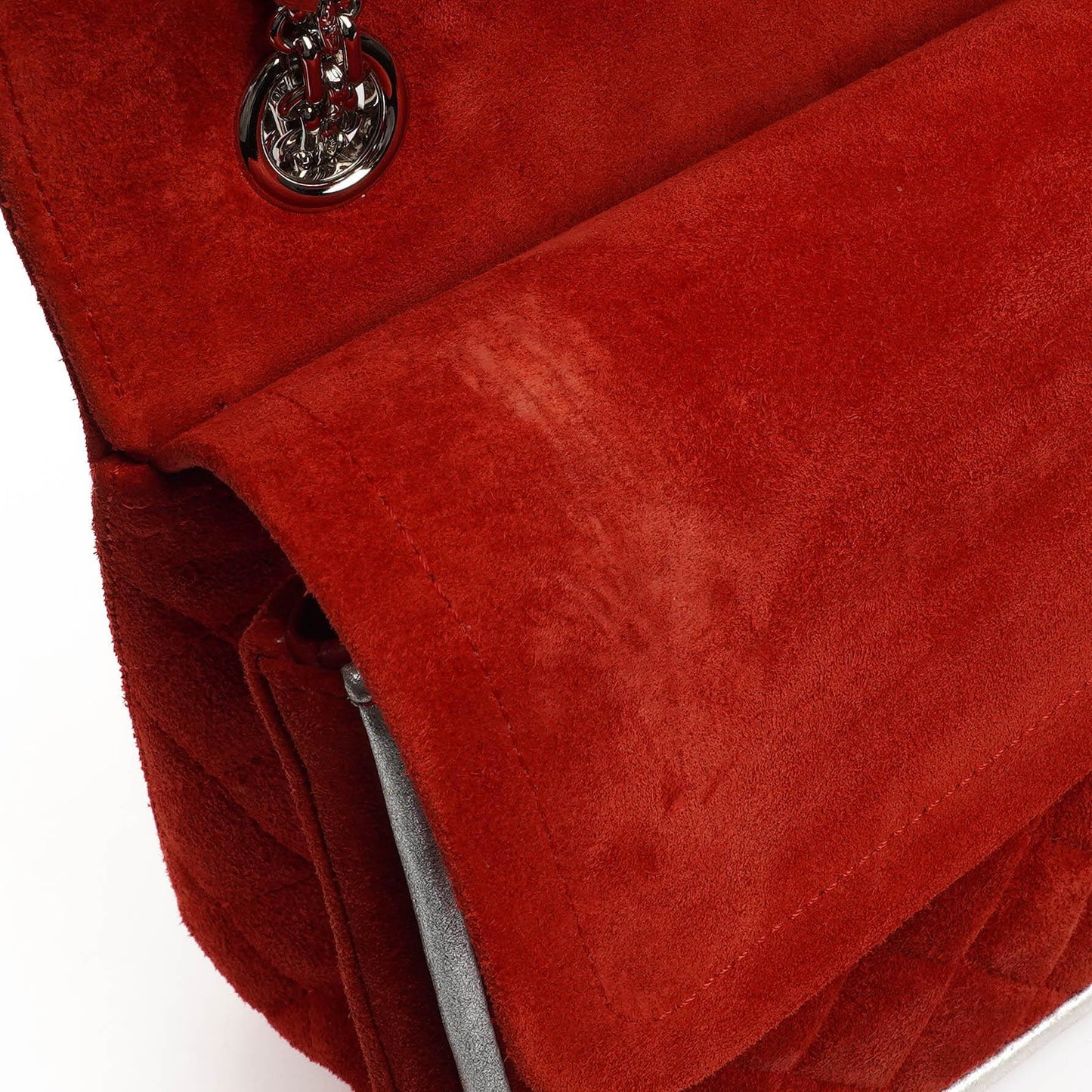 Chanel 2.55 Reissue Medium Double Flap Tasche aus rotem Wildleder und silbernem Leder