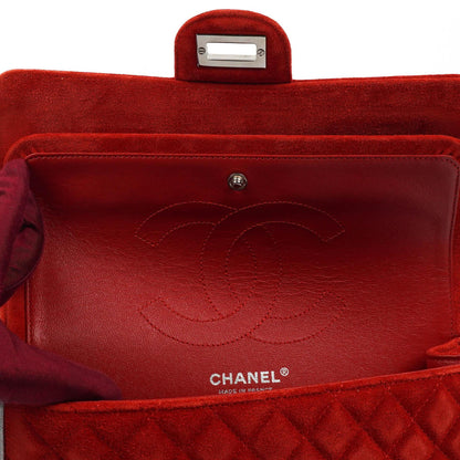Chanel 2.55 Reissue Medium Double Flap Tasche aus rotem Wildleder und silbernem Leder