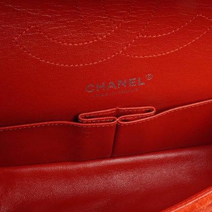 Chanel 2.55 Reissue Medium Double Flap Tasche aus rotem Wildleder und silbernem Leder