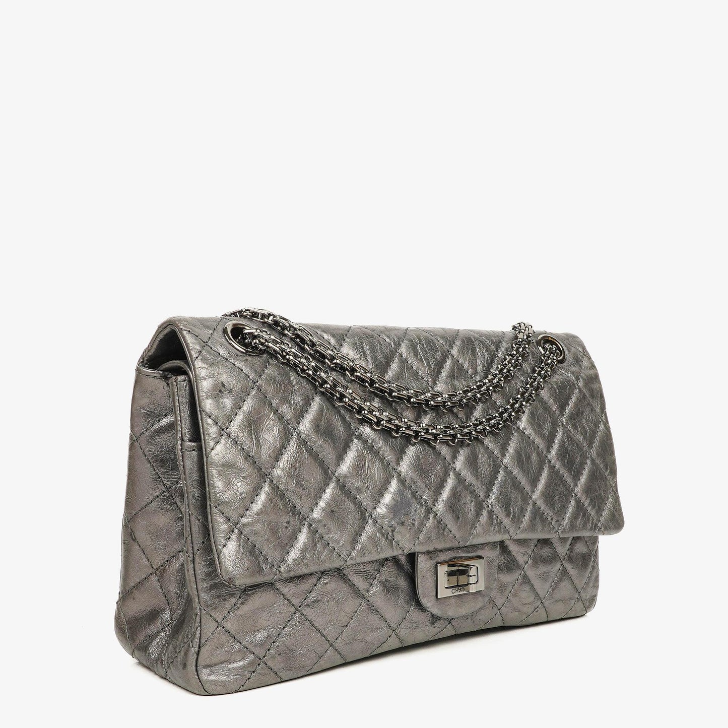 Chanel 2.55 Reissue 226 Flap Tasche aus metallisch grauem Kalbsleder