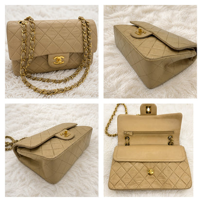 CHANEL Classic Double Flap Small Beige Lammleder 24k Gold