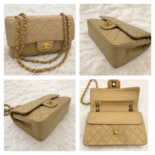 CHANEL Classic Double Flap Small Beige Lammleder 24k Gold