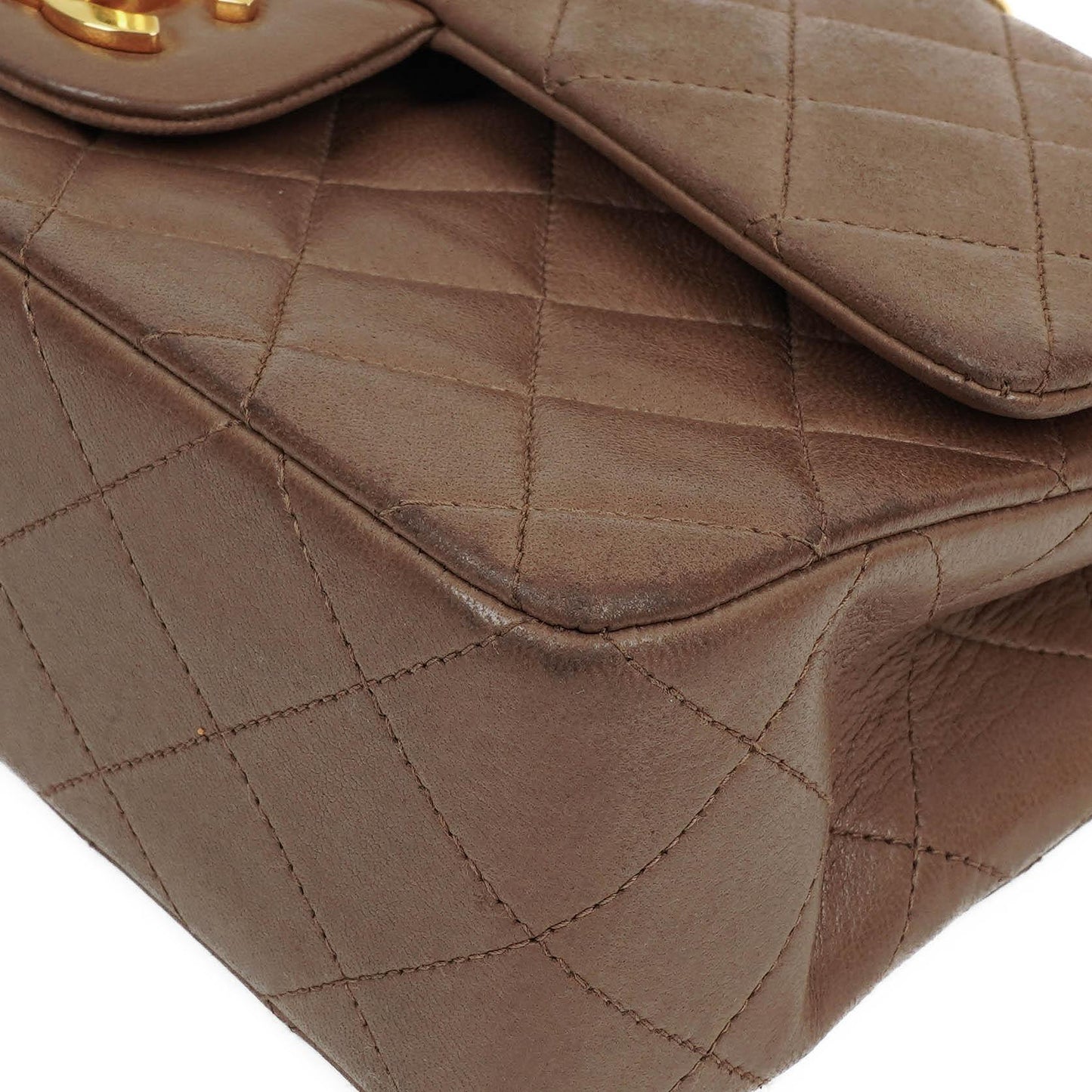 Chanel Kleine Klassische Double Flap Braun Gestepptes Lammleder 24K Vergoldete Beschläge