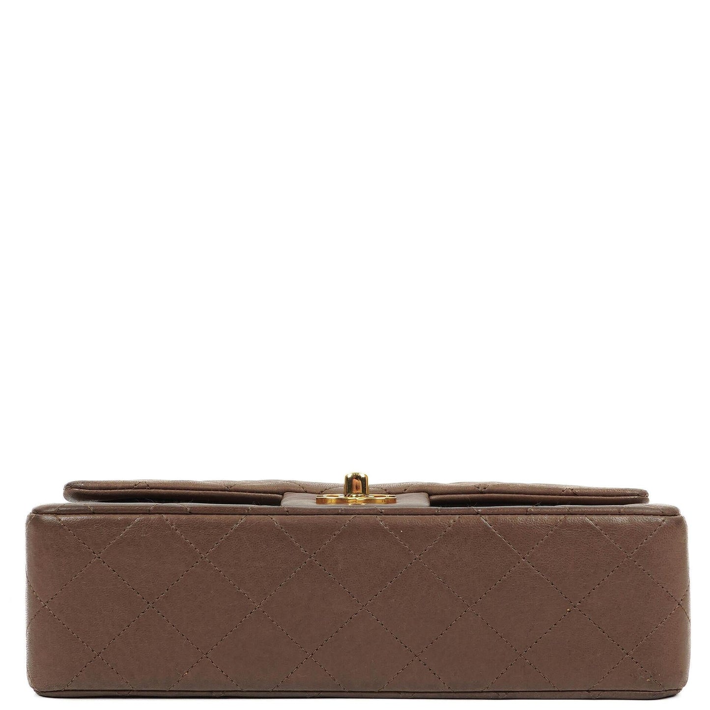 Chanel Kleine Klassische Double Flap Braun Gestepptes Lammleder 24K Vergoldete Beschläge