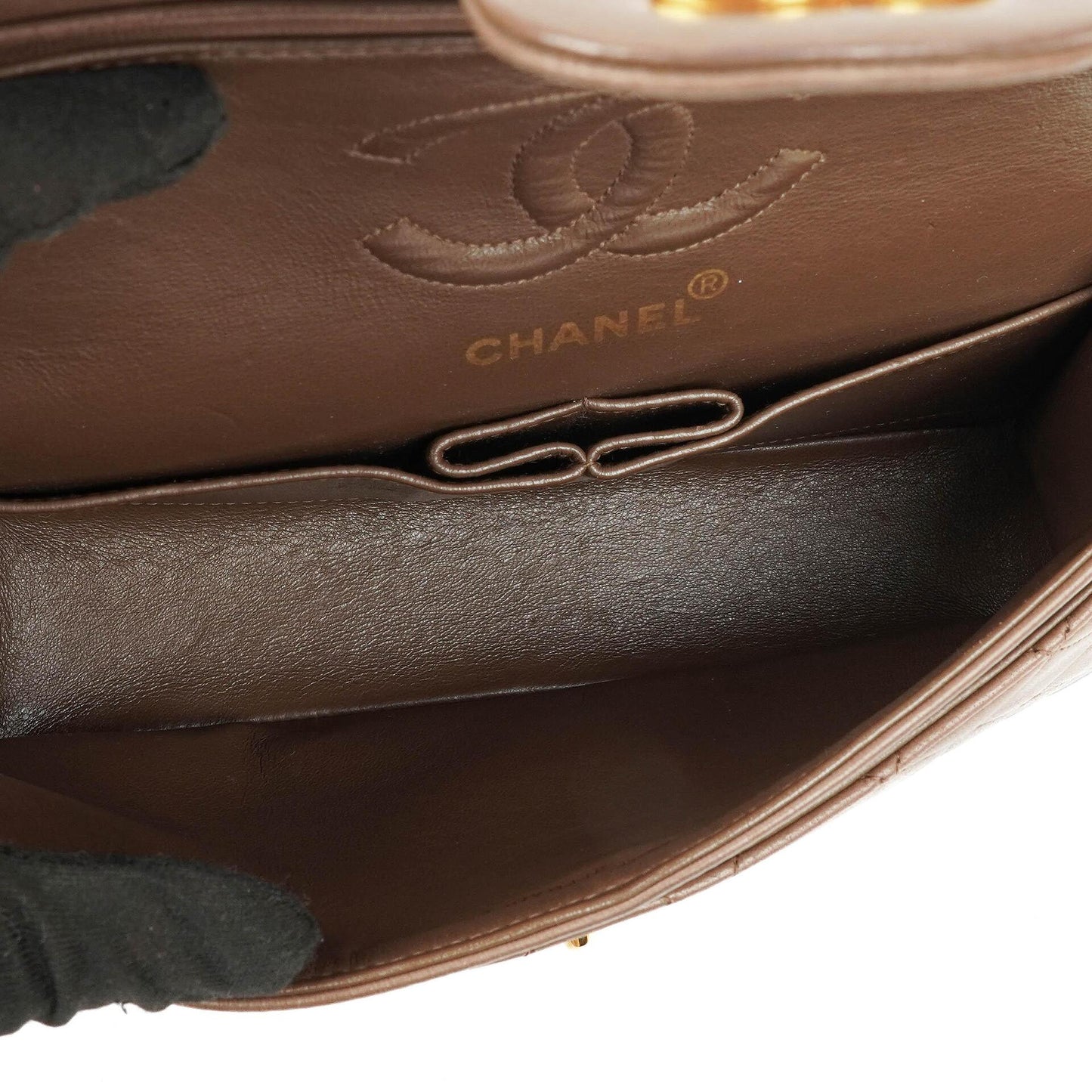 Chanel Kleine Klassische Double Flap Braun Gestepptes Lammleder 24K Vergoldete Beschläge