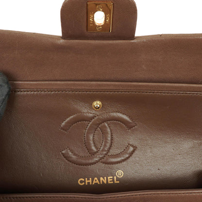 Chanel Kleine Klassische Double Flap Braun Gestepptes Lammleder 24K Vergoldete Beschläge
