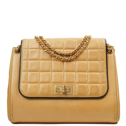 Chanel Accordion Chocolate Bar 2.55 Klappentasche Beige Gestepptes Lammleder, 2000-2002