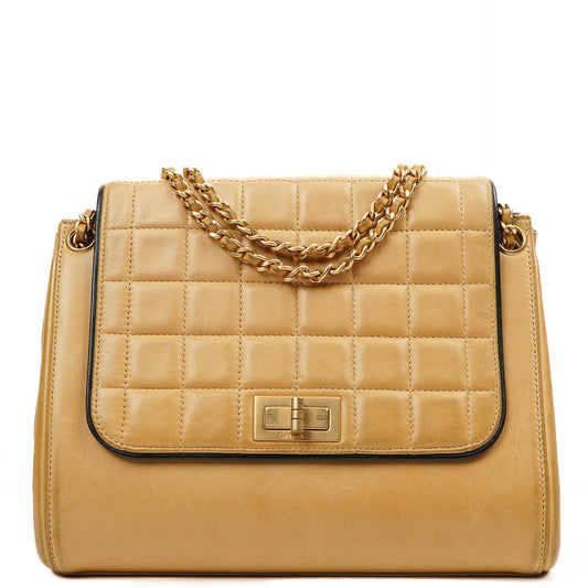 Chanel Accordion Chocolate Bar 2.55 Klappentasche Beige Gestepptes Lammleder, 2000-2002