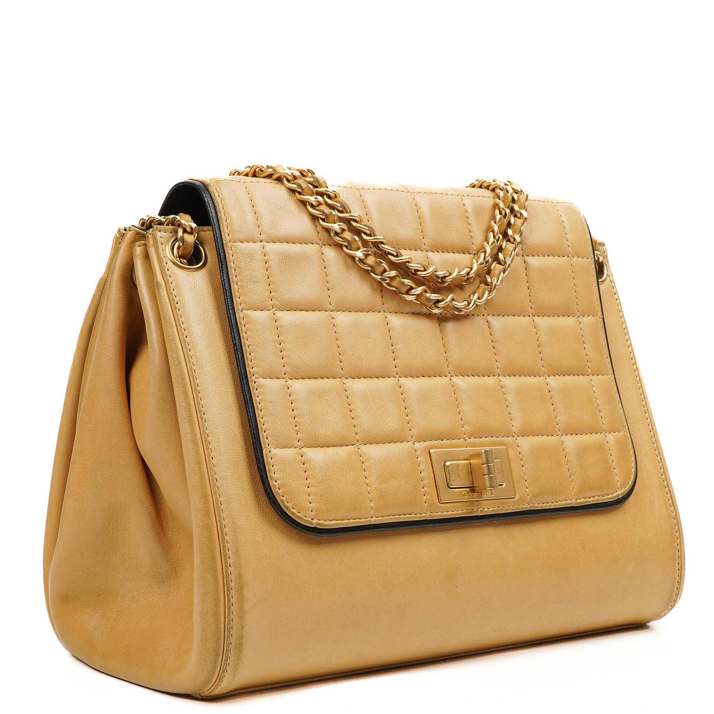 Chanel Accordion Chocolate Bar 2.55 Klappentasche Beige Gestepptes Lammleder, 2000-2002