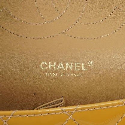 Chanel Akkordeon Doppelklappentasche Gelb Gepolstertes Lackleder Mit 24K Champagner vergoldeter Hardware