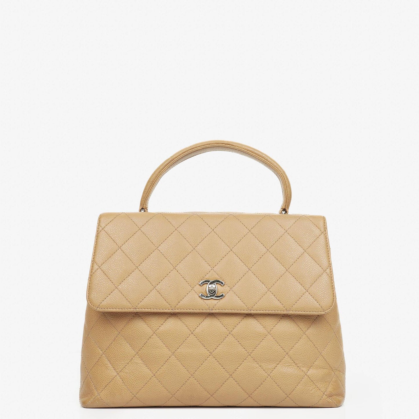 Chanel Jumbo Kelly Flap Bag aus beigem gestepptem Caviar-Leder