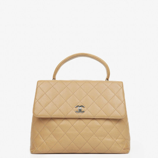 Chanel Jumbo Kelly Flap Bag aus beigem gestepptem Caviar-Leder