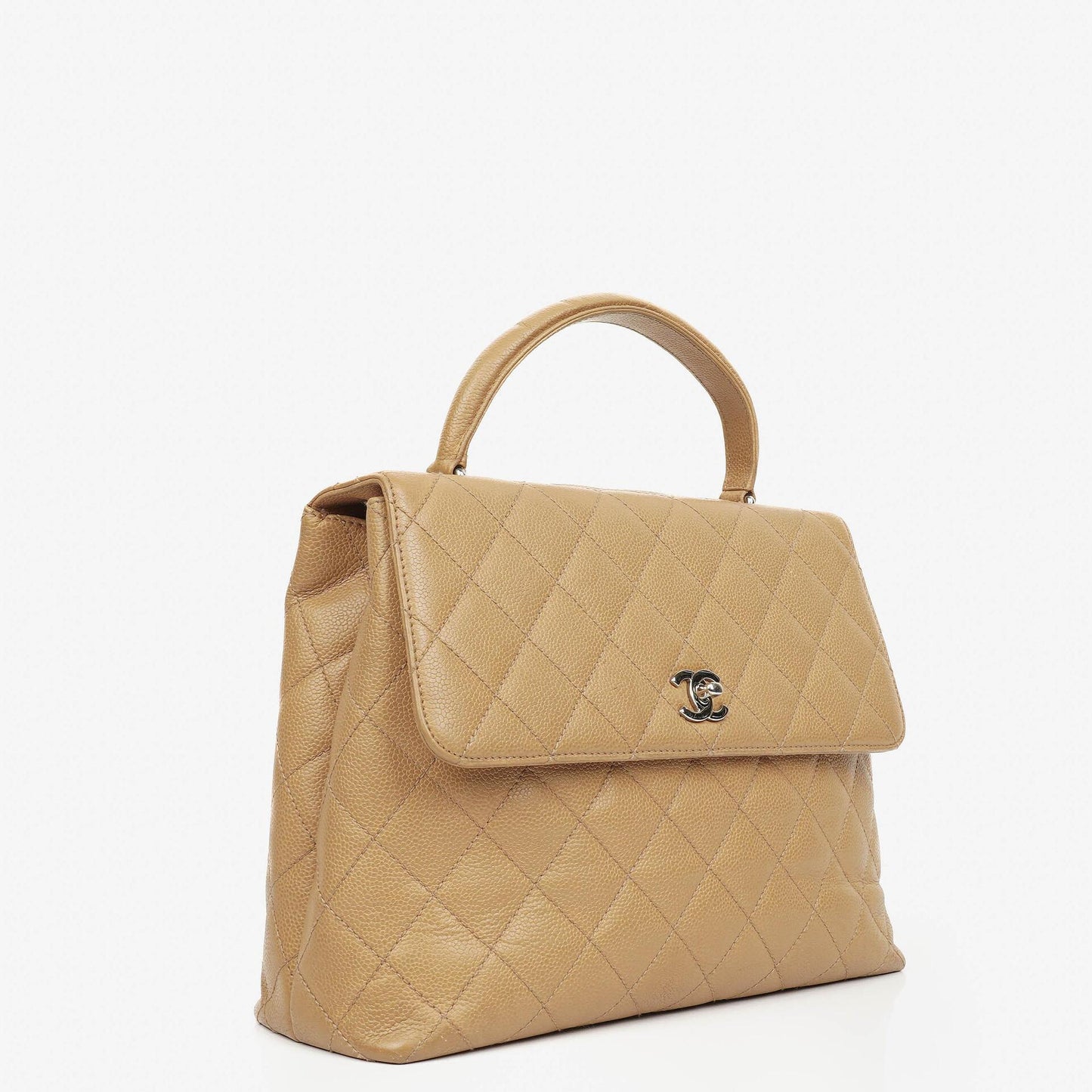 Chanel Jumbo Kelly Flap Bag aus beigem gestepptem Caviar-Leder