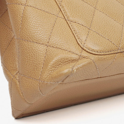Chanel Jumbo Kelly Flap Bag aus beigem gestepptem Caviar-Leder