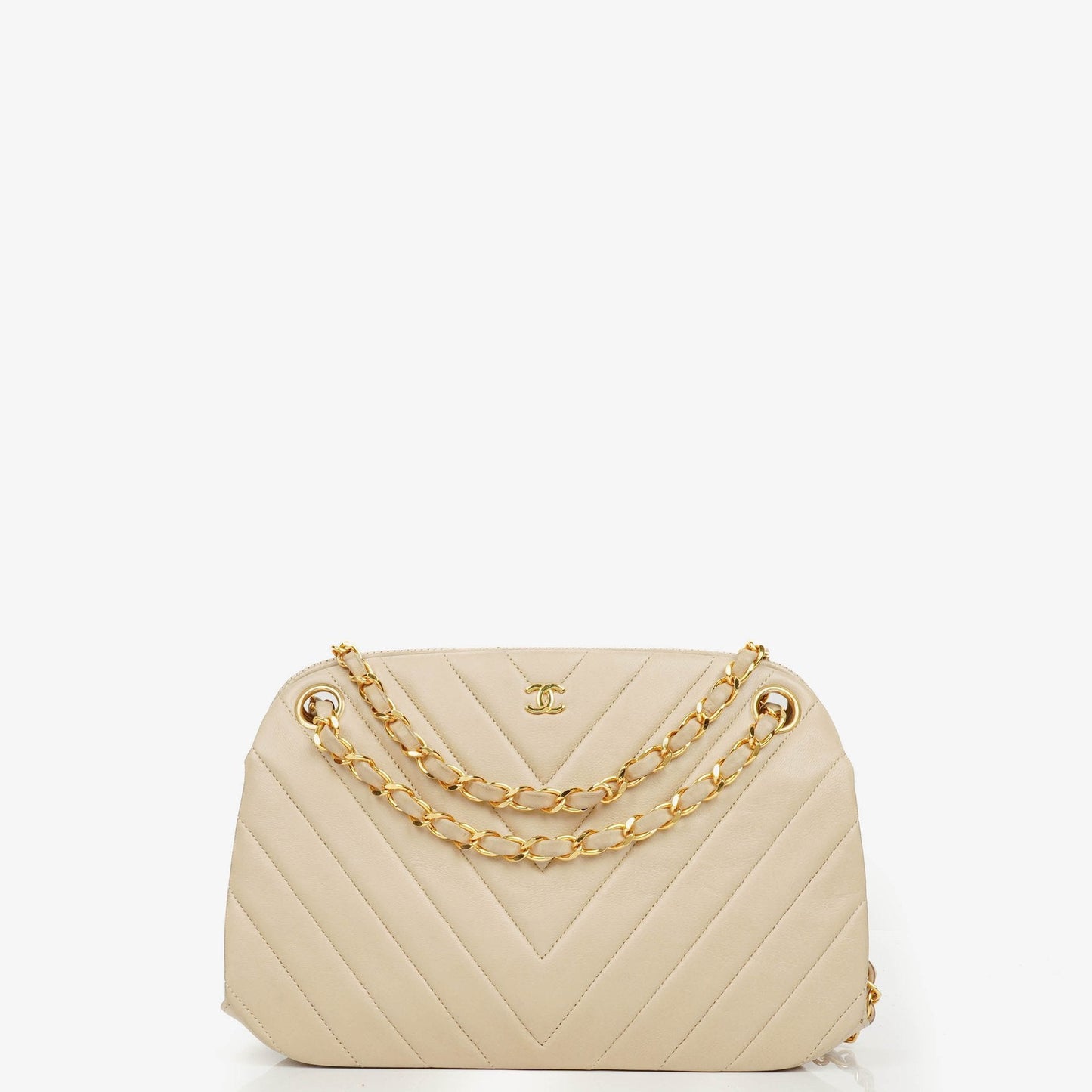 Chanel Kiss Lock Tasche aus beigem Chevron-Lammleder