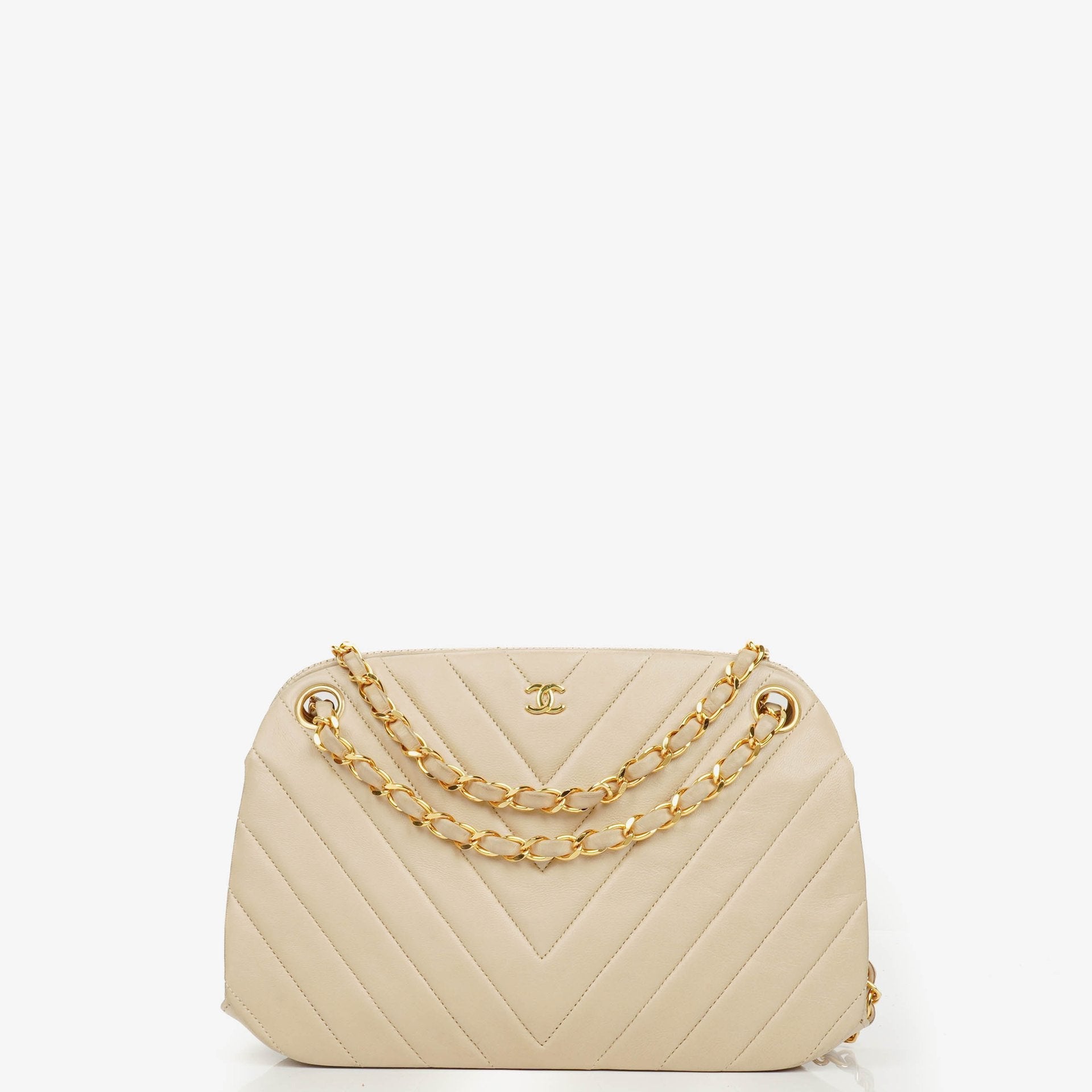Chanel Kiss Lock Tasche aus beigem Chevron-Lammleder