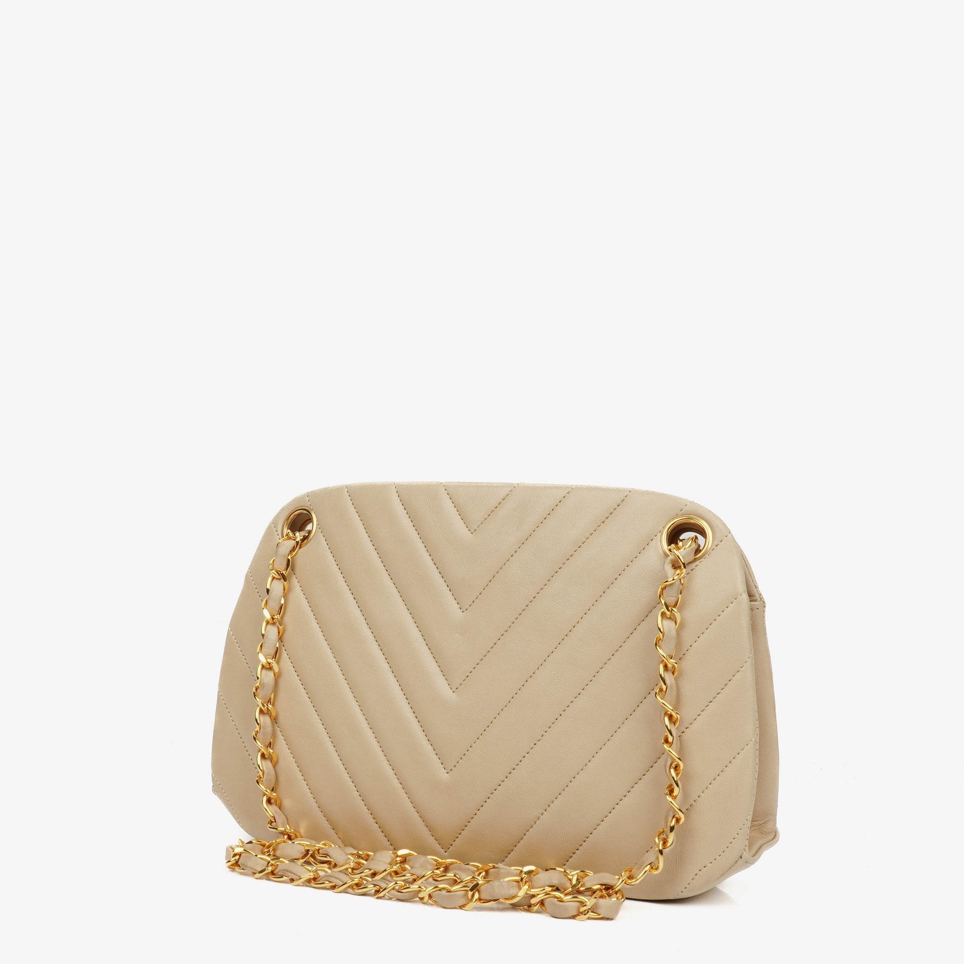 Chanel Kiss Lock Tasche aus beigem Chevron-Lammleder