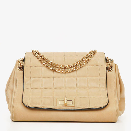 Chanel Mademoiselle Flap Accordion aus beigem Chocolate-Bar-Lammleder