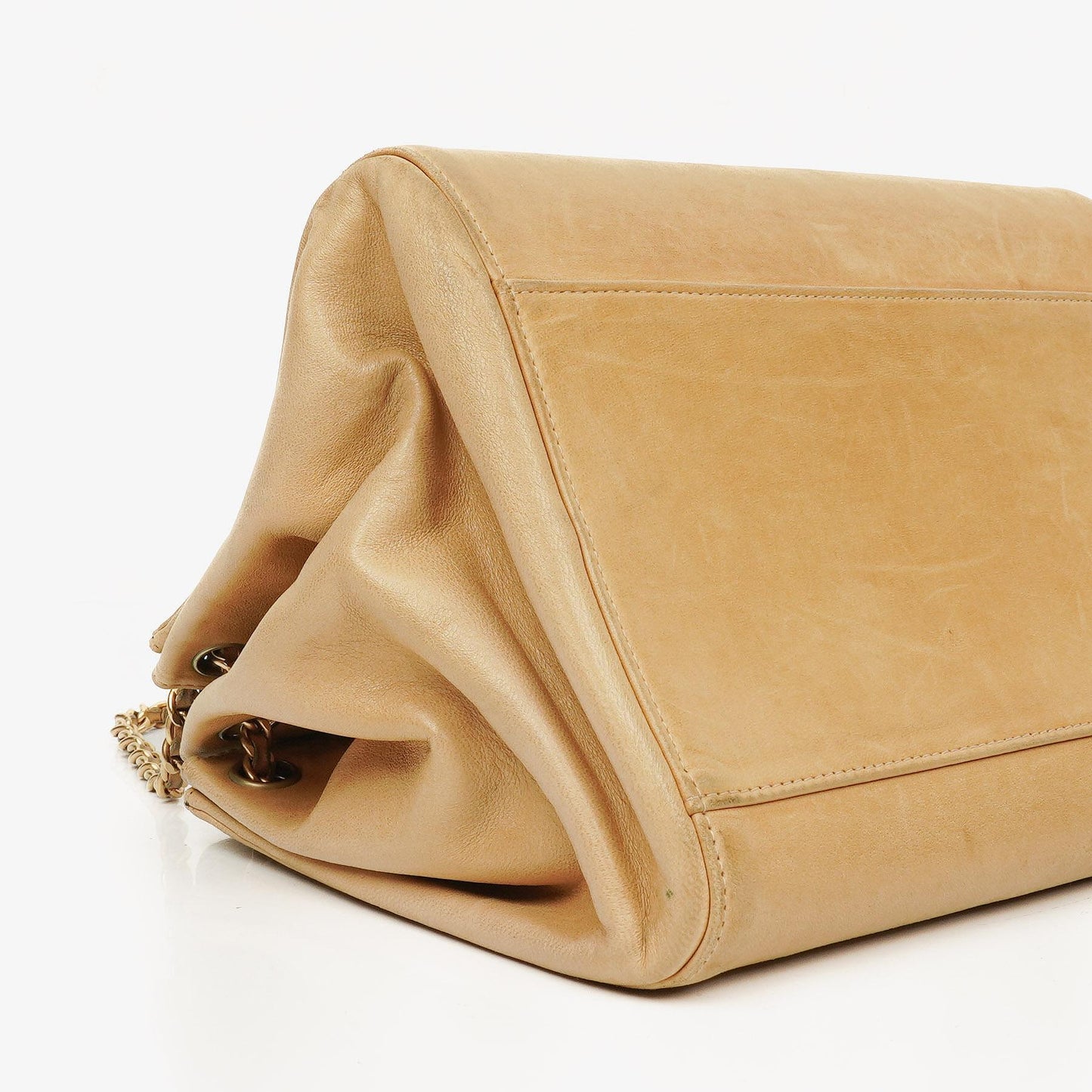 Chanel Mademoiselle Flap Accordion aus beigem Chocolate-Bar-Lammleder