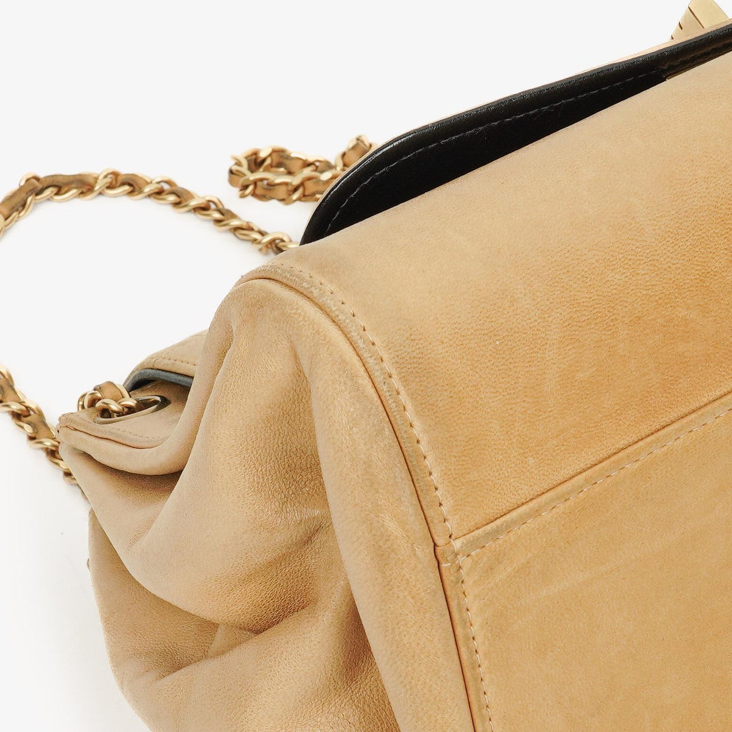 Chanel Mademoiselle Flap Accordion aus beigem Chocolate-Bar-Lammleder