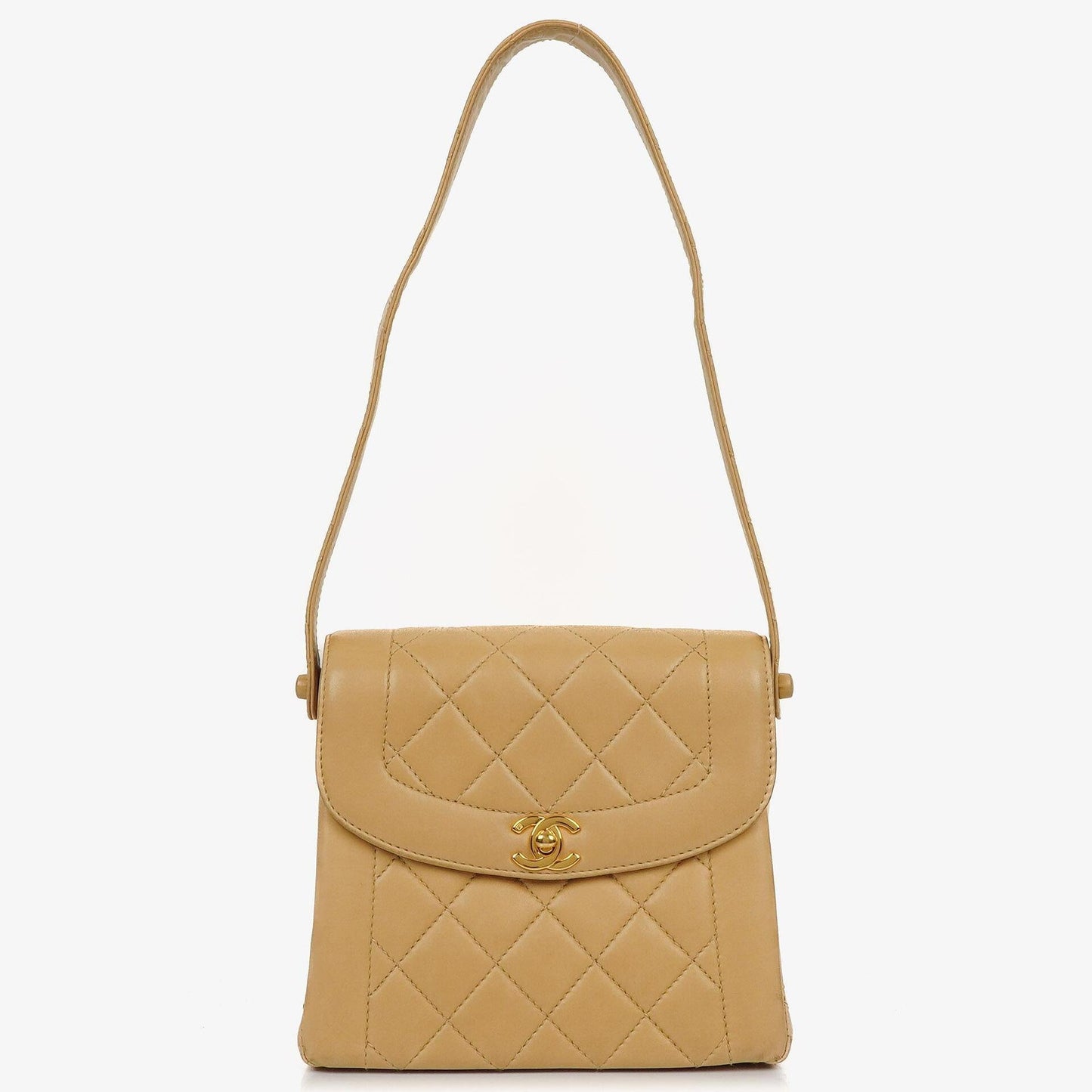 Chanel Beige Gesteppt Lammleder Diana Schultertasche mit 24K Vergoldeter Hardware