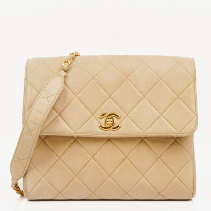 Chanel Kleine Single Flap Tasche aus beigem gestepptem Lammleder mit 24K vergoldeten Beschlägen