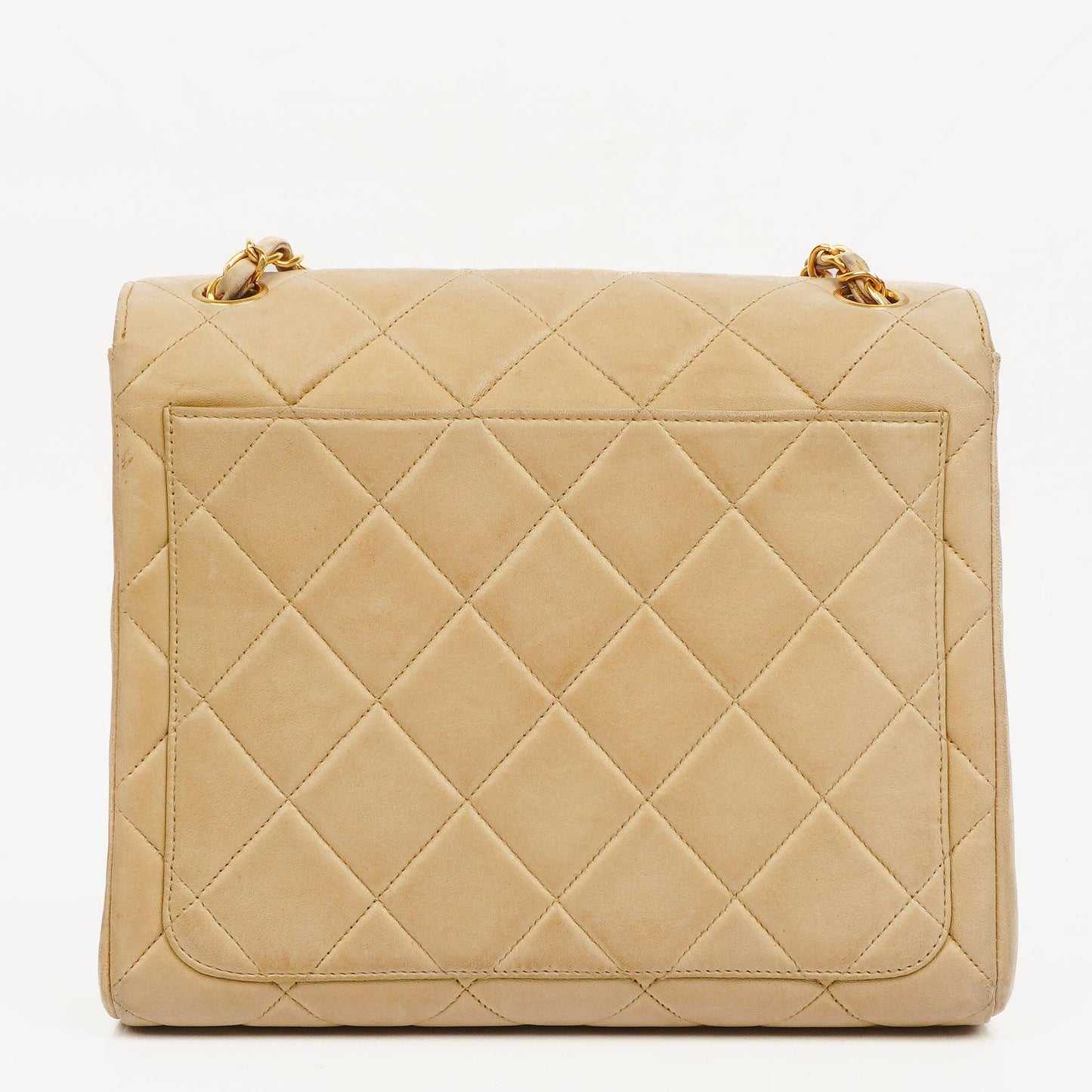 Chanel Kleine Single Flap Tasche aus beigem gestepptem Lammleder mit 24K vergoldeten Beschlägen
