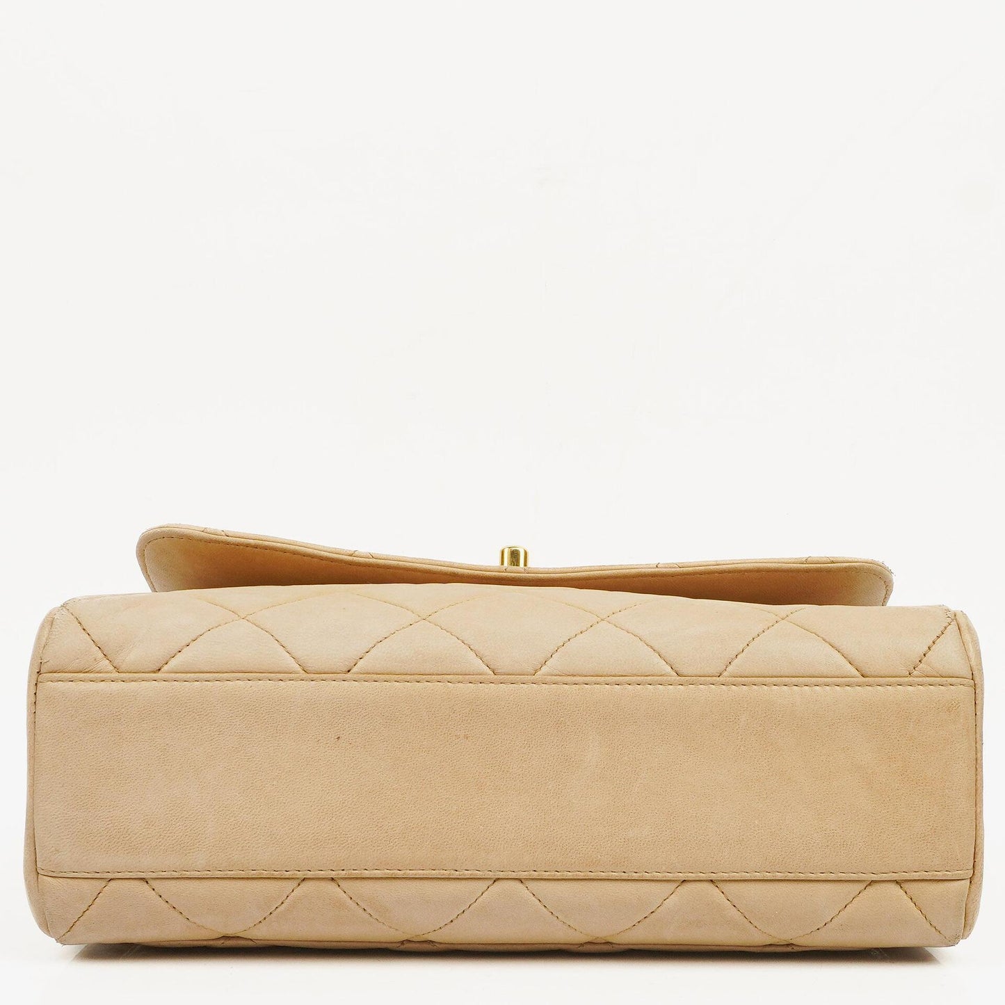 Chanel Kleine Single Flap Tasche aus beigem gestepptem Lammleder mit 24K vergoldeten Beschlägen