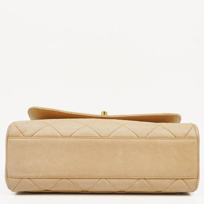 Chanel Kleine Single Flap Tasche aus beigem gestepptem Lammleder mit 24K vergoldeten Beschlägen