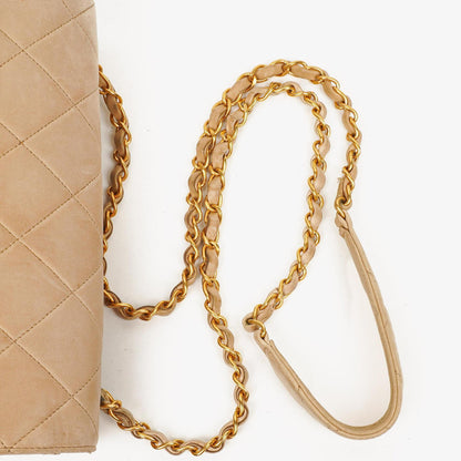 Chanel Kleine Single Flap Tasche aus beigem gestepptem Lammleder mit 24K vergoldeten Beschlägen