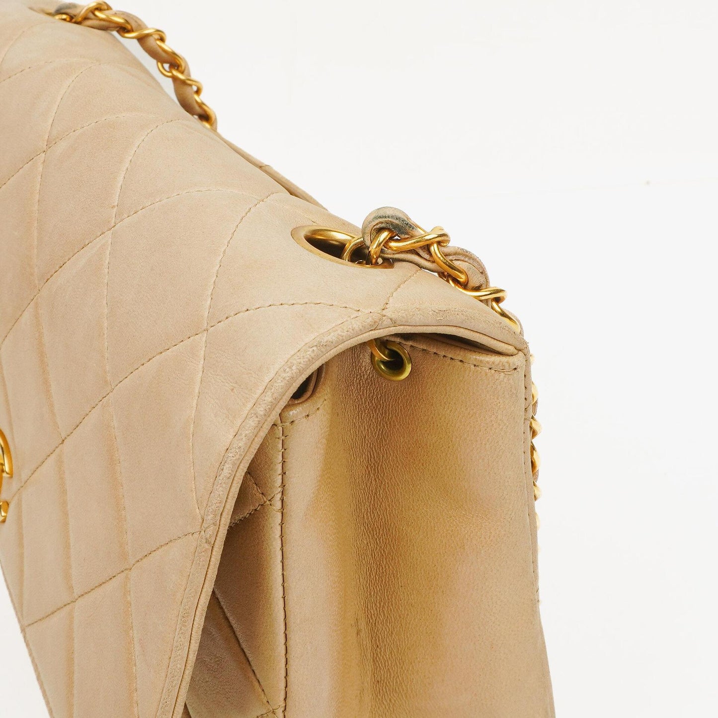 Chanel Kleine Single Flap Tasche aus beigem gestepptem Lammleder mit 24K vergoldeten Beschlägen