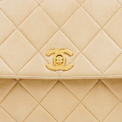 Chanel Kleine Single Flap Tasche aus beigem gestepptem Lammleder mit 24K vergoldeten Beschlägen