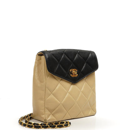 Chanel Bi-Color Gequiltete Lammleder Umschlagklapptasche mit 24K Goldbeschichtetem Hardware