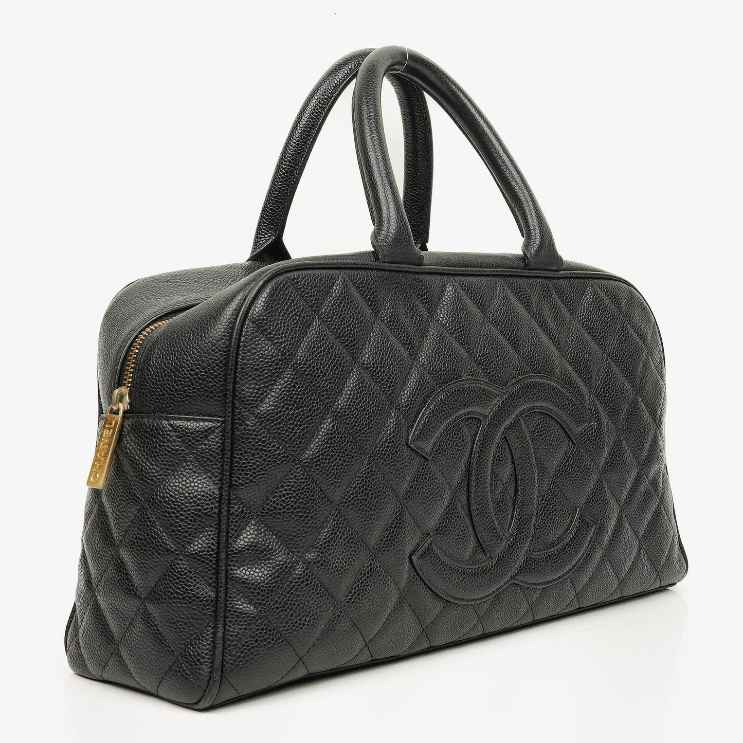 Chanel Boston Tasche aus schwarzem Caviar-Leder