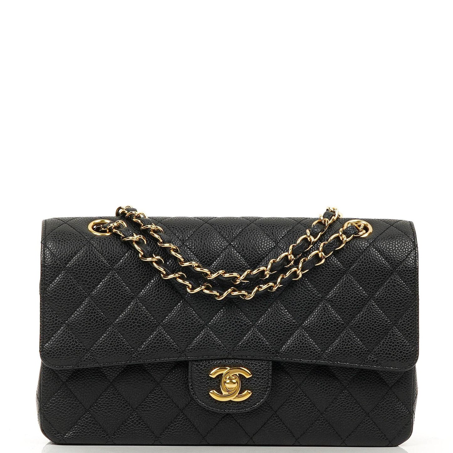Chanel Mittelgroße Classic Double Flap Tasche Schwarz Gestepptes Kaviarleder Mit Goldfarbener Hardware, 2009-2010