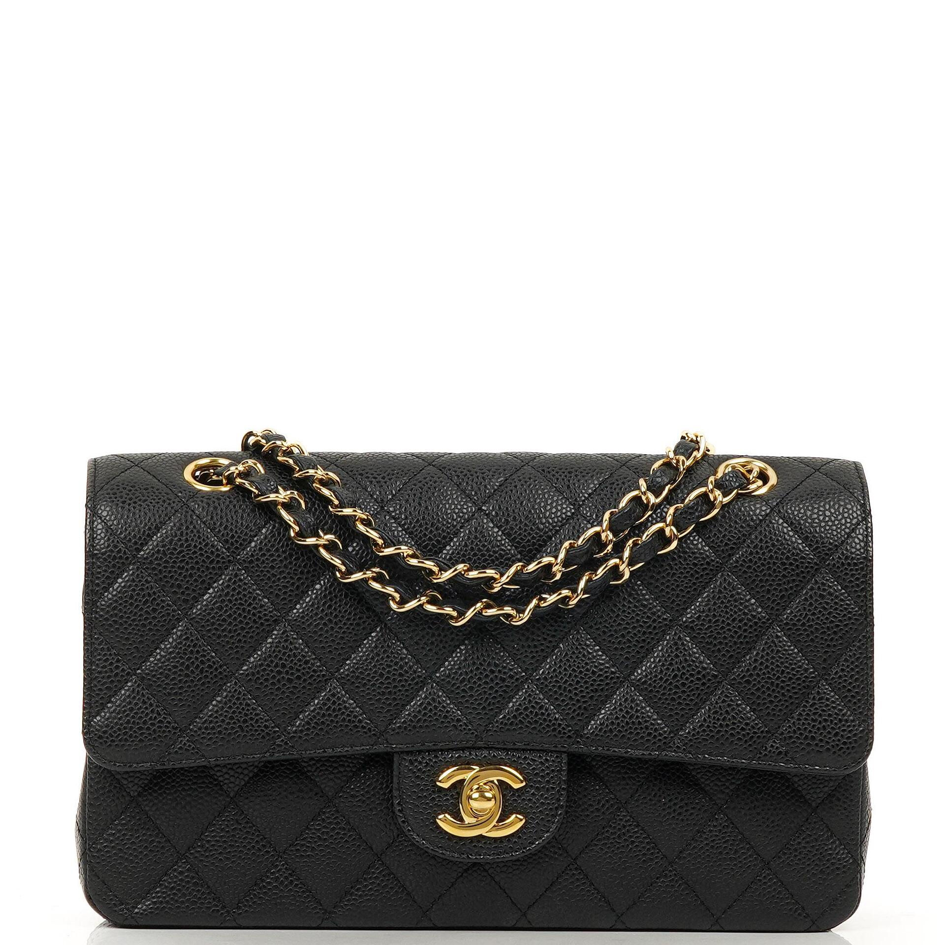 Chanel Mittelgroße Classic Double Flap Tasche Schwarz Gestepptes Kaviarleder Mit Goldfarbener Hardware, 2009-2010