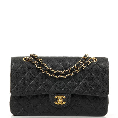 Chanel Mittelgroße Classic Double Flap Tasche Schwarz Gestepptes Kaviarleder Mit Goldfarbener Hardware, 2009-2010